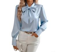 Chemisier élégant en satin pour femme avec col papillon et manches longues, haut décontracté uni, convient pour le printemps et l'automne, au quotidien, au bureau, en plusieurs couleurs, taille S 2XL