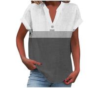 Chemisier élégant pour Femme à Manches Courtes en Lin Et Coton Chemise Col en V Décontracté Tops Coupe Ample Haut été Tshirt Couleur Uni Tee Shirt Lâche Respirant Vêtements Pas Cher Cadeaux