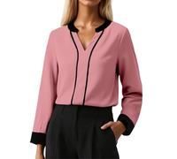 Chemisier élégant pour femme - Col en V - Manches longues - Décontracté - Pour le travail - Tendance et confortable - Tailles - Chemise décontractée - Coupe ajustée - Cardigan bicolore, O rouge., XXL