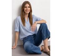 Chemisier en chambray à col fendu et ourlet élastiqué