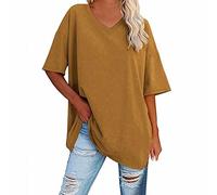 Chemisier en Coton et Lin à Manches 3/4 pour Femme Blouses Ample à Col Rond Tunique D'été Automne de Couleur Unie Top Hauts LâChe Et Respirant T-Shirts Tunique Grande Taille Vetement de Travail,XL