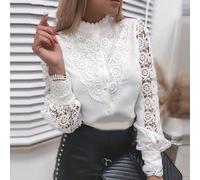 Chemisier En Dentelle À Manches Longues Pour Femmes, Nouveau, Élégant, Patchwork, Bureau, Chemises Dames, Bouton, Mode, Hauts Solides, Décontracté, Printemps, 2021