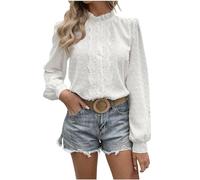 Chemisier en dentelle Blanc Manches longues Col montant Haut col V Mode business Tunique