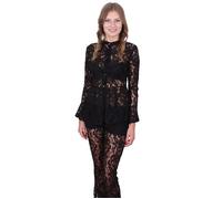 Chemisier en dentelle - John Zack - Manches longues - Col chemise - Noir L