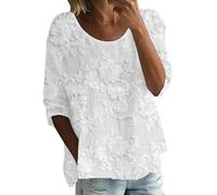 Chemisier en gaze paysanne pour femme - Manches 3/4 en coton, coupe ample, style bohème décontracté, imprimé floral d'été, t-shirt fluide pour plus de confort