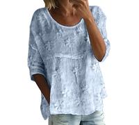 Chemisier en gaze paysanne pour femme - Manches 3/4 en coton, coupe ample, style bohème décontracté, imprimé floral d'été, t-shirt fluide pour plus de confort