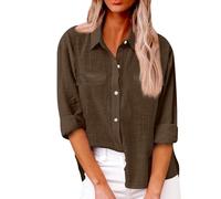 Chemisier en Lin et Cotton pour Femme,Chemise Décontractée avec Col en V Couleur Unie Lâche Respirant T-Shirts,Grande Taille Pas Casual Tunique Chic et Elegant Blouse avec Poche