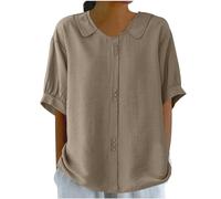 Chemisier en Lin Femme Manches 3/4 Col V Noir T-Shirt Oversize Couleur Unie Hauts à La Mode Décontracté Quotidiennes Tee Shirt Coupe Ample Blouse Polyvalente Tops Doux et Confortables
