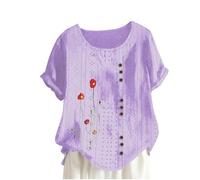 Chemisier en lin pour femme - Doux - Ne tombe pas - Combinable - Ample - Manches courtes - Pour le quotidien et les loisirs, lilas, M