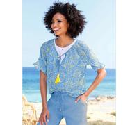 Chemisier en mousseline motif imprimé exclusif - Linea Tesini - bleu ciel-citron vert imprimé BLEU CIEL-CITRON VERT IMPRIMÉ 38