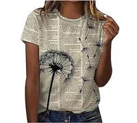 Chemisier en Soie Naturelle Mesdames Journal Floral imprimé col Rond Haut à Manches Courtes Chemise de Sport décontracté lâche t-Shirt T-Shirts Surdimensionnés pour Femmes Décontractés