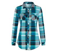 Chemisier en viscose Femme Printemps et Automne Vichy Poche Manchette Boutonnée Confortable Décontractée Imprimée Chemise Femme Blouse Noir Rouge, bleu ciel, L