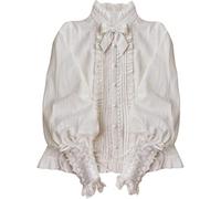 Chemisier et chemises vintage japonais Lolita à manches longues pour adolescents en dentelle élégante boutonnée à volants, Beige, S