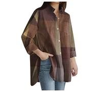 Chemisier Femme avec Boutons Long Casual Coton et Lin Longue avec Manche Chemise Chic Grand Taille Top Sexy Mini Plaid Robe Hauts Femme Longue Grande Taille Chemisiers Blouses
