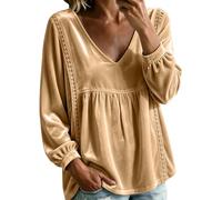 Chemisier Femme, Chemisier élégant en Velours avec Bordure en Dentelle, Coupe décontractée, Manches Longues, idéal pour Une Tenue décontractée.