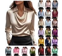 Chemisier Femme Chic, Chemisier Femme Chic et Élégant Chemises Satin Tunique Col Drape Blouse en V Décontracté Tshirt Manches Longues Chemisiers de Soirée Business Top Doux et Confortable pour Sortir