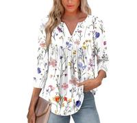 Chemisier Femme Chic Élégant Jabot Col V Croc Top Blouse de Travail Blouse Fleurie Vente Flash, 3/4 Manches Sexy Sport Fine Randonnée Tee Shirt Femme Personnalisable XXL