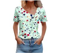 Chemisier Femme Chic Et Élégant avec Boutons T-Shirt Manches Courtes Col V Hauts Polyvalente Décontracté Imprimé Floral Blouse Grande Taille Mode Ample Casual Tops Lache Bureau Travail