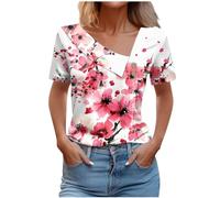 Chemisier Femme Chic Et Élégant avec Boutons T-Shirt Manches Courtes Col V Hauts Polyvalente Décontracté Imprimé Floral Blouse Grande Taille Mode Ample Casual Tops Lache Bureau Travail