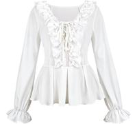 Chemisier Femme Chic et élégant Blouses Costume Medieval Pirate Renaissance Rétro Victorien Épaule Dénudée Élégante Sexy Top Blanc 3XL