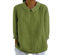 Chemisier Femme Chic et élégant Chemise en Coton Lin à Manche 3/4 Fleurs Décontracté Blouse Ample Printemps Eté Tunique Col Rond Casual Top #04Vert 4XL