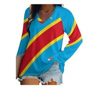 Chemisier Femme Chic Et Élégant Chemise en Drapeau De La République Démocratique du Congo Femme Blouses Haut Décontracté Tshirt Manche Longue Tunique Blouse Grande Taille Respirant Vetement Loose