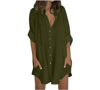 Chemisier Femme Chic Et Élégant Chemise en Lin Respirant Haut Décontracté Couleur Unie Chemisiers Et Blouses T Shirt Manche Longue Grande Taille Tunique Longue Blouse Outlet France Vert Armée M