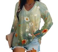 Chemisier Femme Chic Et Élégant Chemise en Marguerites À L'Aquarelle Femme Blouses Haut Décontracté Tshirt Manche Longue Tunique Blouse Grande Taille Respirant Vetement Loose