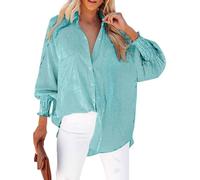 Chemisier Femme Chic Et éLégant, Chemise Femme Rayée Boutonnée Col Montant Chemise Ample DéContractée à Manches Longues avec Poches Haut De Chemise De Travail Classique, Bleu, XL