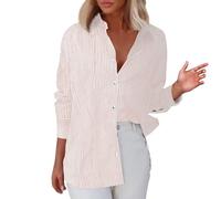 Chemisier Femme Chic Et éLégant, Chemise Femme Rayée Boutonnée Col Montant Chemise Ample DéContractée à Manches Longues avec Poches Haut De Chemise De Travail Classique, Rose, M