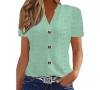 Chemisier Femme Chic Et éLéGant Chemise T-Shirts à Manches Courtes Tee Shirt Femme Col V Chemise Tunique Tops avec Boutons D'éTé DéContractéS Ample Couleur Unie Blouse VêTements