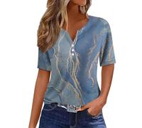 Chemisier Femme Chic Et éLéGant Chemisiers Et Blouses Femme Manches Courtes Sexy ÉTé Grande Taille DéContractéE Chemisier Femme Haut Femme Chic Et Elegant Blouse Femme(C Bleu Clair,S)