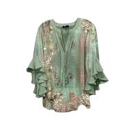 Chemisier Femme Chic et Élégant Manches 3/4 Col V Blouse Tee Shirt Fleurie Mode Chic T-Shirt Ete Fluide surdimensionné Imprimé Floral Bohème Décontracté Léger Blouse Ample Tunique Top