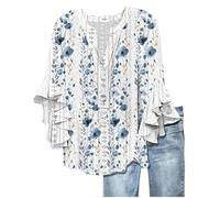 Chemisier Femme Chic et Élégant Manches 3/4 Col V Blouse Tee Shirt Fleurie Mode Chic T-Shirt Ete Fluide surdimensionné Imprimé Floral Bohème Décontracté Léger Blouse Ample Tunique Top