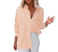 Chemisier Femme Chic Et Élégant, Rayé Boutonné Col Montant Ample Décontracté à Manches Longues Avec Poches, Haut De Travail Classique, Orange, XL
