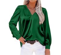 Chemisier Femme Chic et Élégant Tee Shirt Manche Longue Col en V Vetement Mode Tunique Blouse Basique Haut Décontracté Tops Classique Chemise Loose T-Shirt Manches Longues Outlet France Vert XXL