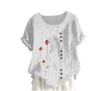 Chemisier Femme Chic et Élégant Tee Shirt Mode Manches Courtes Col Rond Haut Imprimé Floral D'été T-Shirt Décontracté Tunique Ample Blouse Pas Cher Casual Hauts Polyvalente avec Boutons Baggy Tops