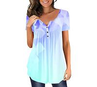 Chemisier Femme Chic, Femme T-Shirt à Manches Courtes Col en V Été 100% Coton Casual Tee Shirt Coupe Classique Couleur Unie Tops Lâches Hauts Tee-Shirt