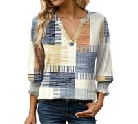 Chemisier Femme Chic Manches 3/4, T Shirt Femme Col en V D'été Imprimé Haut Décontracté Blouse Motifs Top Casual Chemise Élégant Automne Chic Ample Tunique Base Sexy Travail Polyvalente
