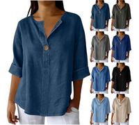 Chemisier Femme Col en V Chic et Élégant Haut à Demi-Manche Été Mode Tee Shirt Blouse Ample Décontracté et Uni Tunique Fluide Oversize Top avec Boutons Vêtement pour Jeune Fille