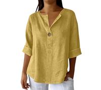 Chemisier Femme Col en V Chic et Élégant Haut à Demi-Manche Été Mode Tee Shirt Blouse Ample Décontracté et Uni Tunique Fluide Oversize Top avec Boutons Vêtement pour Jeune Fille