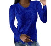 Chemisier Femme Col Rond Blouse Dentelle Élégant Haut Manches Longues Tunique Chic Casual Mode Chemisiers élégant T-Shirt Sweatshirt Pullover Printemps Automne Chemise Tops Pull Pas Cher