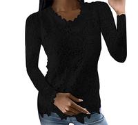 Chemisier Femme Col Rond Blouse Dentelle Élégant Haut Manches Longues Tunique Chic Casual Mode Chemisiers élégant T-Shirt Sweatshirt Pullover Printemps Automne Chemise Tops Pull Pas Cher