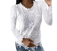 Chemisier Femme Col Rond Blouse Dentelle Élégant Haut Manches Longues Tunique Chic Casual Mode Chemisiers élégant T-Shirt Sweatshirt Pullover Printemps Automne Chemise Tops Pull Pas Cher