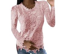 Chemisier Femme Col Rond Blouse Dentelle Élégant Haut Manches Longues Tunique Chic Casual Mode Chemisiers élégant T-Shirt Sweatshirt Pullover Printemps Automne Chemise Tops Pull Pas Cher