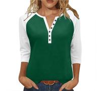 Chemisier Femme Décontracté Décolleté en V Manches 3/4 à Boutons Automne Col Rond T-Shirt à Manches Longues Chic Pull Oversize Décontracté Sweat Sportswear Tshirt Tunique Haut Tee Shirt Tops