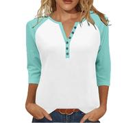 Chemisier Femme Décontracté Décolleté en V Manches 3/4 à Boutons Automne Col Rond T-Shirt à Manches Longues Chic Pull Oversize Décontracté Sweat Sportswear Tshirt Tunique Haut Tee Shirt Tops