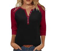 Chemisier Femme Décontracté Décolleté en V Manches 3/4 à Boutons Automne Col Rond T-Shirt à Manches Longues Chic Pull Oversize Décontracté Sweat Sportswear Tshirt Tunique Haut Tee Shirt Tops