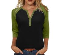 Chemisier Femme Décontracté Décolleté en V Manches 3/4 à Boutons Automne Col Rond T-Shirt à Manches Longues Chic Pull Oversize Décontracté Sweat Sportswear Tshirt Tunique Haut Tee Shirt Tops