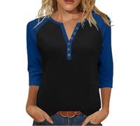 Chemisier Femme Décontracté Décolleté en V Manches 3/4 à Boutons Automne Col Rond T-Shirt à Manches Longues Chic Pull Oversize Décontracté Sweat Sportswear Tshirt Tunique Haut Tee Shirt Tops